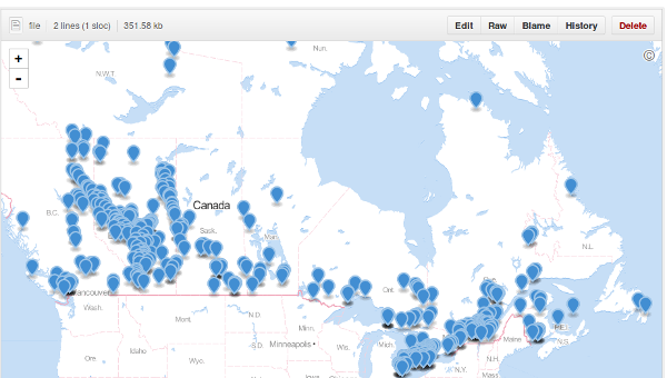 Map of major greenhouse gas emitters in Canada
