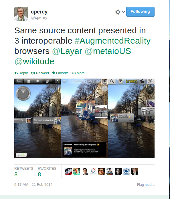 Same source content presented in 3 interoperable #AugmentedReality browsers @Layar @metaioUS @wikitude