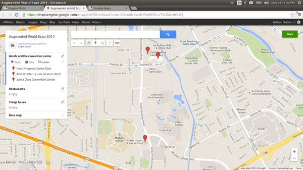Screenshot of editable Google Map