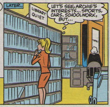 Betty looking at books