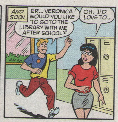 Justin invites Veronica to the library.