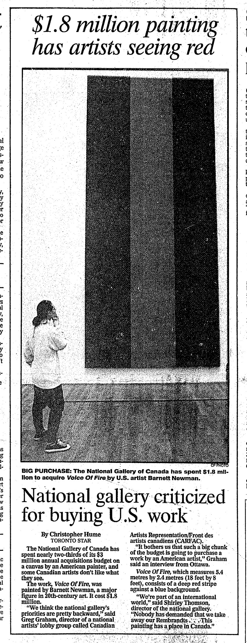 Part of the front page, with black and white photo of the painting