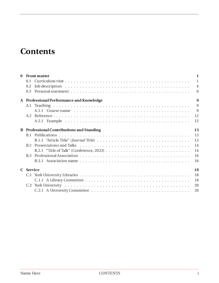 Example of table of contents